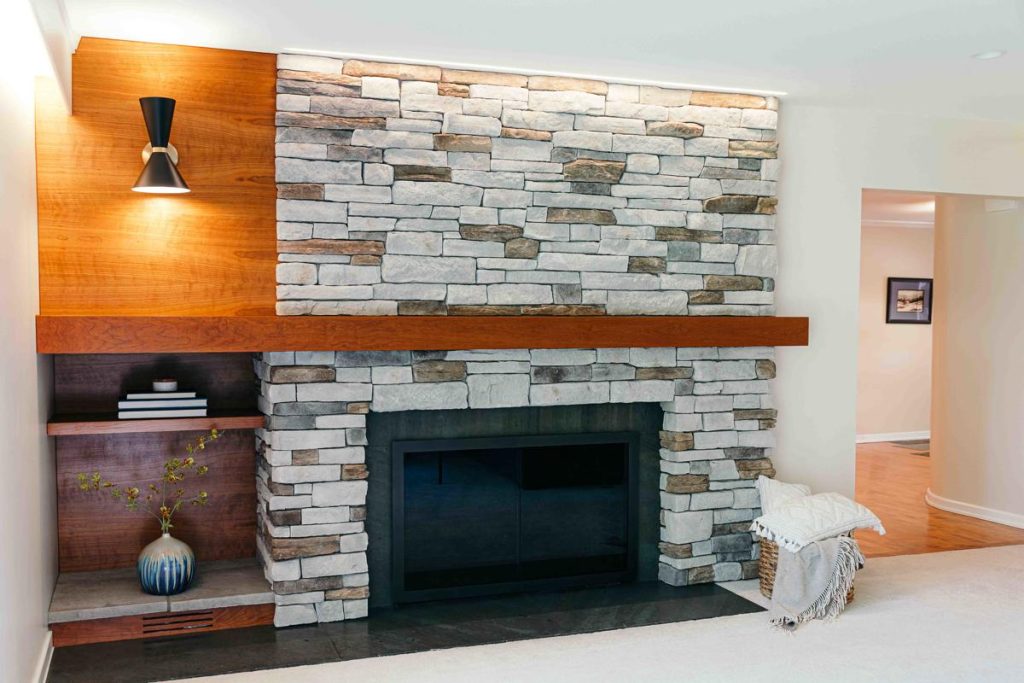 mid-century modern home remodel Riemco Design and Build fireplace