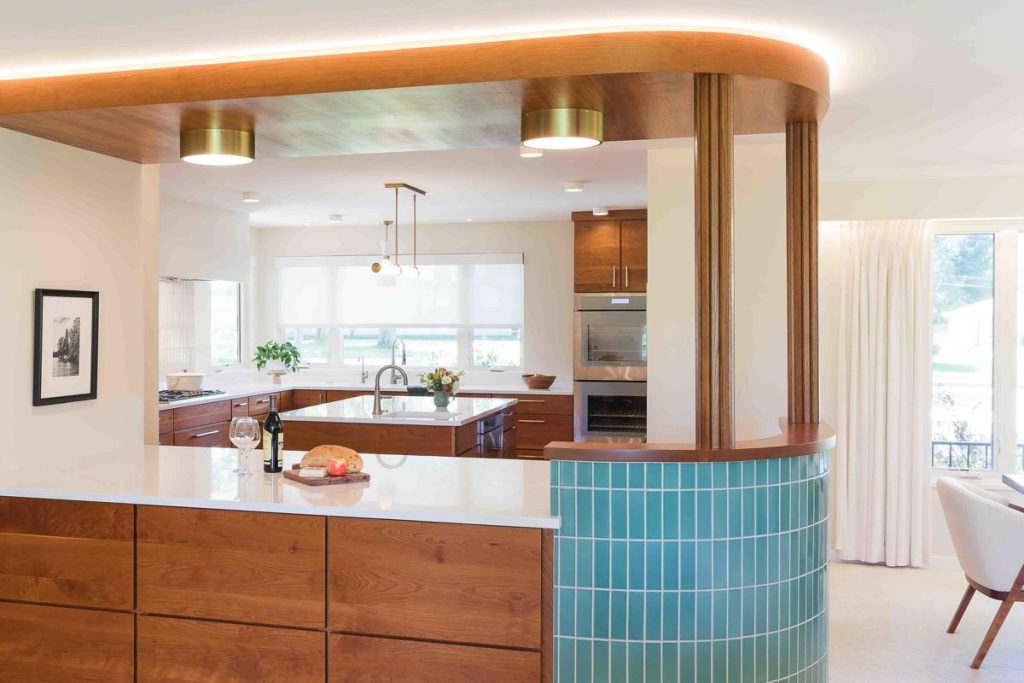 mid-century modern home remodel Riemco Design and Build kitchen accent wall